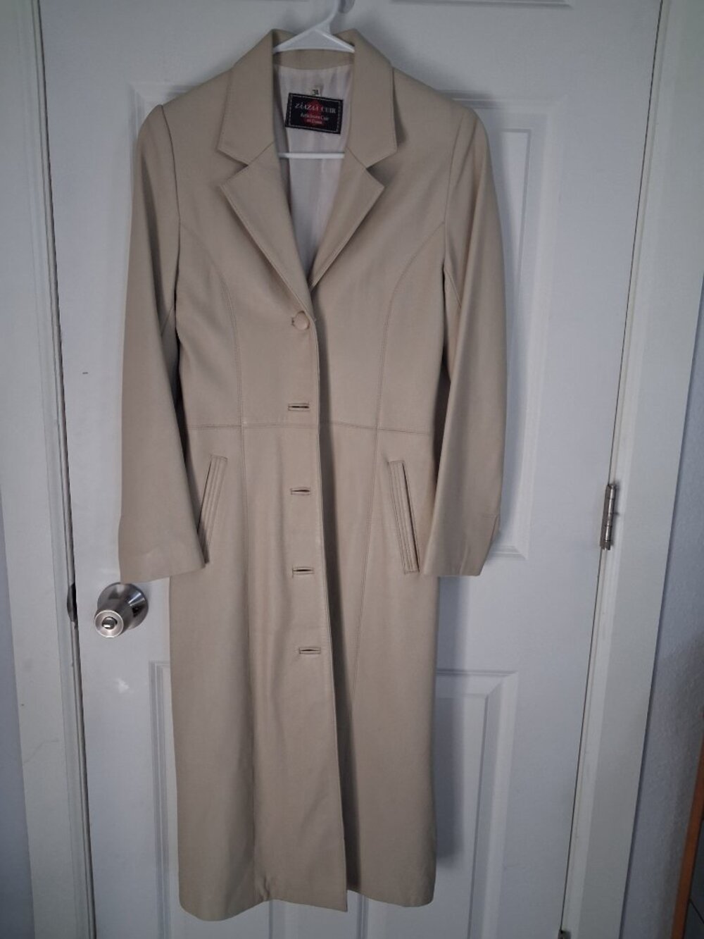 Vintage Moroccan Genuine Lambskin Leather Blazer Trench Coat Tan Size Small - Picture 7 of 13